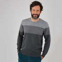 Colour Block Striped Jumper in Cotton with Crew Neck