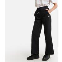 Cotton Mix Drawstring Trousers with Wide Leg