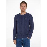 Embroidered Logo Cotton Jumper in Cable Knit with Crew Neck