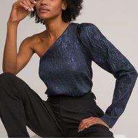 Printed Jacquard Asymmetric Blouse