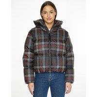 Checked Padded Puffer Jacket with Hood and Zip Fastening