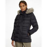 Mid-Length Padded Puffer Jacket with Hood and Zip Fastening