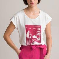 Block Print T-Shirt in Cotton Mix with Crew Neck