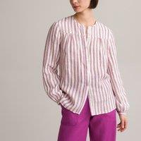 Striped Linen Shirt with Crew Neck