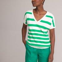 Breton Striped Jumper in Cotton Mix with V-Neck