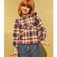 Checked Cotton Flannel Blouse with Long Sleeves