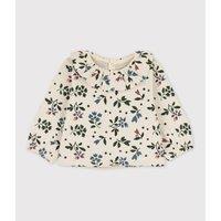 Floral Cotton Muslin Blouse with Ruffle Collar and Long Sleeves