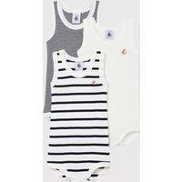 Pack of 3 Sleeveless Bodysuits in Striped Organic Cotton