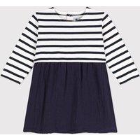 Baby's Dual Fabric Dress in Cotton with Long Sleeves