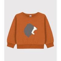 Bear Print Cotton Sweatshirt with Crew Neck