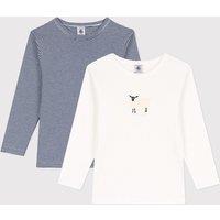 Pack of 2 T-Shirts in Ribbed Cotton with Long Sleeves