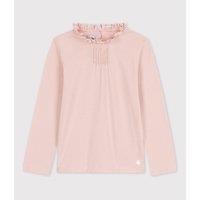 Cotton Ruffled Collar T-Shirt with Long Sleeves