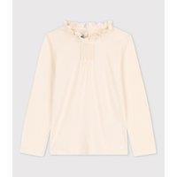 Cotton Ruffled Collar T-Shirt with Long Sleeves