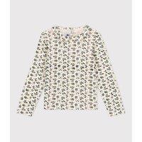 Floral Print Cotton T-Shirt with Peter Pan Collar and Long Sleeves