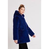 Naomi Mid-Length Coat in Faux Fur with Hood