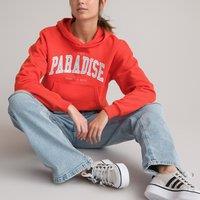 Slogan Print Cropped Hoodie in Cotton Mix