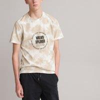 Tie Dye T-Shirt in Organic Cotton with Print on Front and Crew Neck