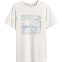 Beach Print Cotton T-Shirt with Crew Neck