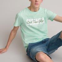 Slogan Print Cotton T-Shirt with Crew Neck