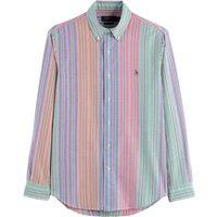 Striped Embroidered Logo Shirt in Cotton and Regular Fit with Buttoned Collar