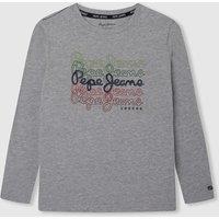 Logo Print Cotton T-Shirt with Long Sleeves