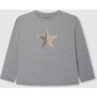 Star Print Cotton T-Shirt with Long Sleeves