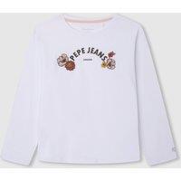 Logo Print Cotton T-Shirt with Long Sleeves