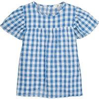 Checked Organic Cotton Blouse with Short Ruffled Sleeves