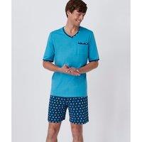 Printed Cotton Short Pyjamas with V-Neck
