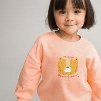 Cotton Crew Neck Sweatshirt with Leopard Print on the Front