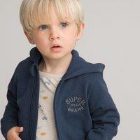 Cotton Zip-Up Hoodie with Slogan Embroidery on Front