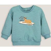 Cotton Crew Neck Sweatshirt with Leopard Print on the Front