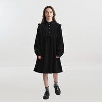 Plain Ruffled Dress with Long Sleeves
