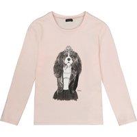 Dog Print Cotton T-Shirt with Long Sleeves