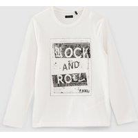 Slogan Print Cotton T-Shirt with Long Sleeves