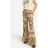 Printed Flared Trousers with High Waist, Length 30.5"