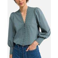 Sophie Embroidered Cotton Shirt with V-Neck and Long Sleeves
