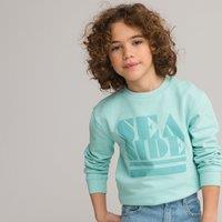Slogan Print Cotton Sweatshirt with Crew Neck