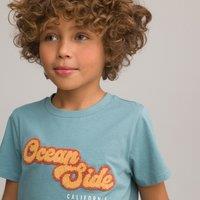 Cotton Boucl Slogan T-Shirt with Crew Neck