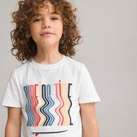 Cotton Crew Neck T-Shirt with Multicolour Print on the Front