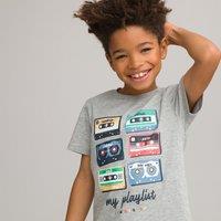 Cassette Print Cotton T-Shirt with Crew Neck
