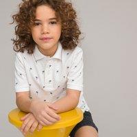 Cotton Polo Shirt in Palm Tree Print with Short Sleeves