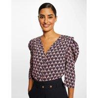 Printed Blouse with 3/4 Length Balloon Sleeves