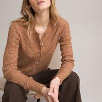Openwork Knit Cardigan with Crew Neck
