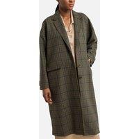 Checked Wool Mix Coat with Button Fastening, Mid-Length