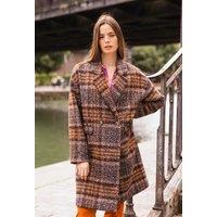 Stoby Mid-Length Coat in Check Print with Button Fastening