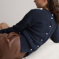 Alpaca Mix Jumper with Buttoned Back and Crew Neck