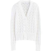 Cotton Openwork Knit Cardigan with V-Neck