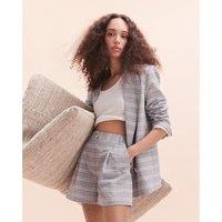 Checked Pleat Front Shorts in Linen/Cotton