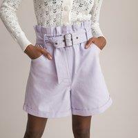 Paperbag Denim Shorts with High Waist